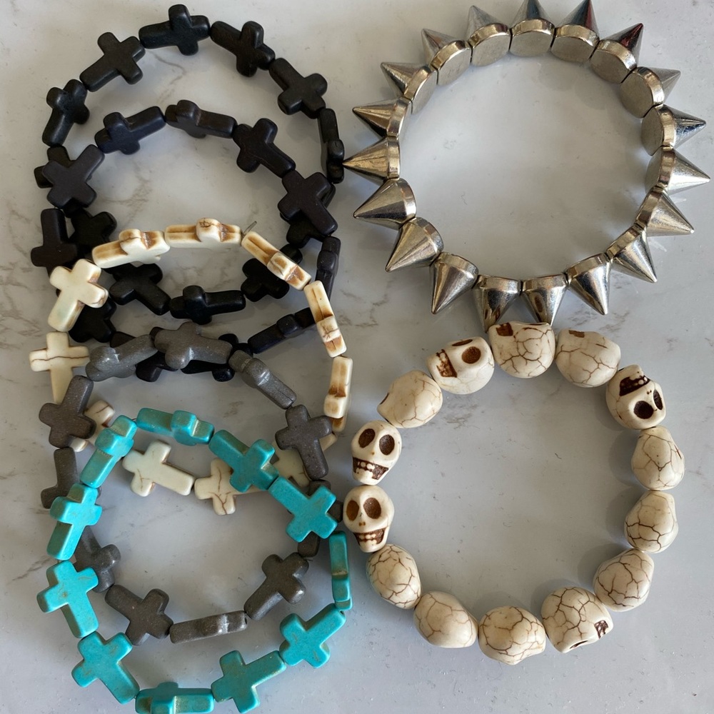 Grunge Cross, Skull, and Spike Elastic Bracelets